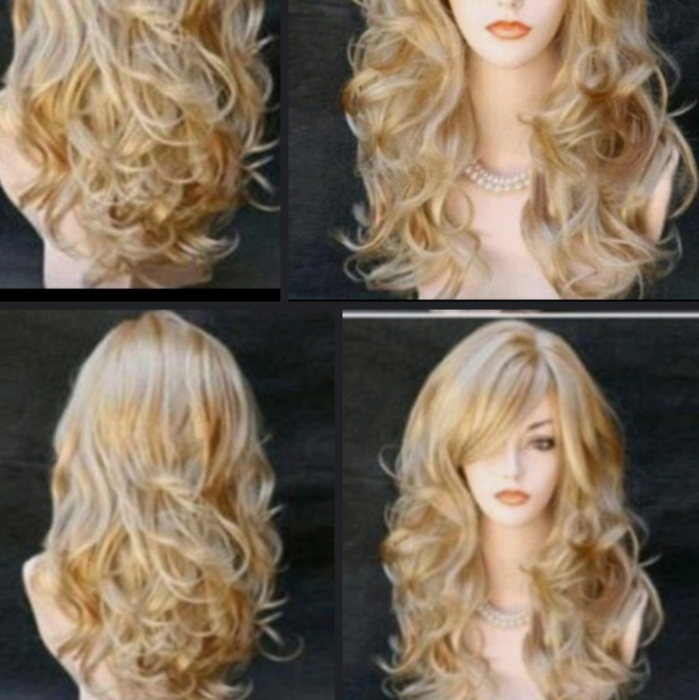 Women's Long Curly Wavy Heat Resistant Blonde w/ H